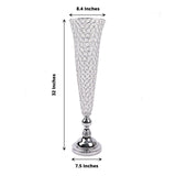 2 Pack | Silver 32inch Tall Crystal Beaded Trumpet Vase Set, Table Centerpiece