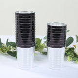 25 Pack Clear Crystal Plastic Tumbler Glasses with Black Rim, 10oz Disposable Drink Glasses