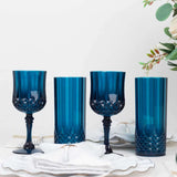 6 Pack 8oz Navy Blue Crystal Cut Reusable Plastic Cocktail Goblets, Shatterproof Wine Glasses