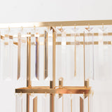 40inch Crystal Pendant Table Centerpiece in 5-Tier Gold, Square Flower Stand Metal Vase Chandelier