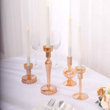 Set of 4 Assorted Gold Glass Taper Votive Candle Stands, Lined Crystal Glass Tea Light