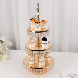 3-Tier Crystal Beaded Gold Metal Cupcake Stand Tower, 26inch Tall Cake Dessert Display Stand