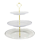 Clear 3-Tier Plastic Dessert Display Stand With Beaded Rim, Round Cupcake Tower#whtbkgd