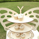 3-Tier Natural Butterfly Wooden Dessert Display Stand, 24inch Rustic Cupcake Stand Shelf Rack