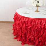 Taffeta 17ft Table Skirt Red - Cascading Curly Willow Style Table Cover