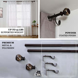 42-126inch Adjustable Curtain Rod Set, Chocolate Brown, Marble Finials