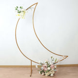 6.5ft Gold Metal Crescent Moon Wedding Arch Backdrop Stand, Curved Arbor Floral Balloon Frame