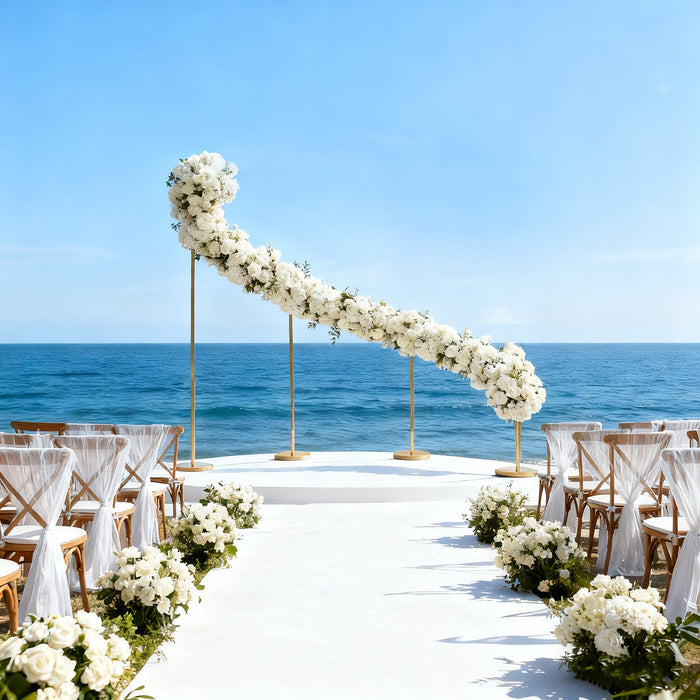 8ft x 12ft Curved Wave Wedding Arch Backdrop Stand – Gold Heavy-Duty Metal Frame for Event