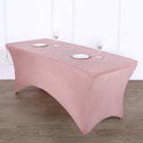 Dusty Rose Stretch Spandex Rectangle Tablecloth 8ft Wrinkle Free Fitted Table Cover