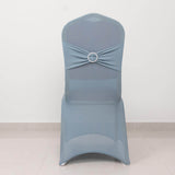 Dusty Blue Spandex Banquet Chair Cover with Silver Rhinestone Buckled Sash Band, Stretched Fitted