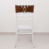 5 Pack Cinnamon Brown Spandex Chair Sashes with Gold Diamond Buckles, Elegant Stretch Chair Bands