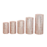 Set of 5 Rose Gold Sequin Mesh Cylinder Pedestal Pillar Prop Covers with Geometric Pattern#whtbkgd