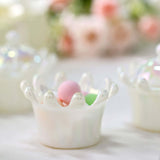 White Fillable Mini Crown Party Favor Gift Boxes, Candy Treat Containers with Iridescent Dome Lids