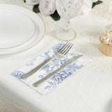 50-Pack Paper Dinner Napkins White with Matte Blue French Toile Floral Pattern 2-Ply - Stylish