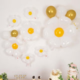 Set of 10 | White Daisy Flower-Shaped Mylar Foil Balloons