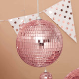 6inch Blush / Rose Gold Foam Disco Mirror Ball With Hanging Strings, Holiday Christmas Ornaments