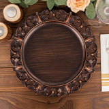 6 Pack Dark Brown Retro Baroque Acrylic Charger Plates With Ornate Embossed Rim Round Aristocrat