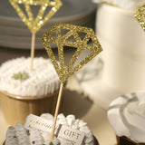 24 Pack | Glitter Gold Diamond Ring Cupcake Toppers, Party Cake Picks