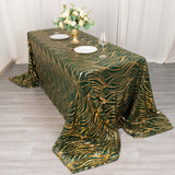 90x156inch Hunter Emerald Green Gold Wave Mesh Rectangular Tablecloth With Embroidered Sequins