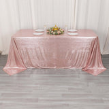 90x132inch Shiny Blush Rose Gold Polyester Rectangular Tablecloth With Shimmer Sequin Dots