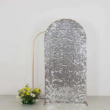 7ft Sparkly Silver Big Payette Sequin Fitted Wedding Arch Cover for Round Top Chiara Backdrop Stand