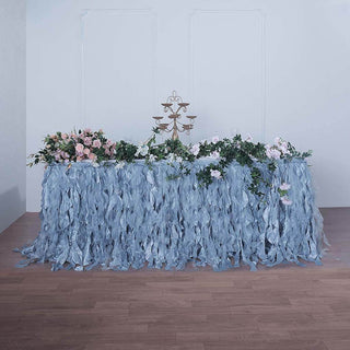 Elevate Your Event Decor with the 17ft Dusty Blue Curly Willow Taffeta Table Skirt