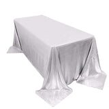 90x132inch Shiny Silver Polyester Rectangular Tablecloth With Shimmer Sequin Dots