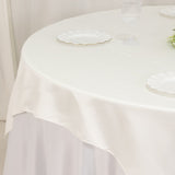 72x72inch Ivory Lamour Satin Table Overlay, Square Tablecloth Topper