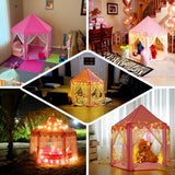 Pink Princess Castle Play House Tent with Star LED Garlands & Carry Bag