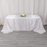 90x132inch White Satin Stripe Seamless Rectangular Tablecloth