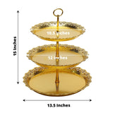 15inch Metallic Gold 3-Tier Round Plastic Cupcake Stand With Lace Cut Scalloped Edges