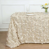 90x156inch Beige 3D Leaf Petal Taffeta Fabric Rectangle Tablecloth