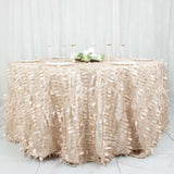 132inch Beige 3D Leaf Petal Taffeta Fabric Round Tablecloth