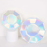 7.5inch Iridescent Geometric Dessert Salad Paper Plates, Disposable Plates with Decagon Rim