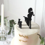 7inch Black Acrylic Bride and Groom With Two Pet Dogs Cake Toppers