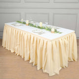 21ft Beige Pleated Polyester Table Skirt, Banquet Folding Table Skirt