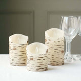 Set of 3 | Warm White Birch Bark Design Battery Operated Pillar Candles