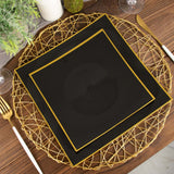 10 Pack | 8inch Black / Gold Concave Modern Square Plastic Dessert Plates, Disposable Salad Plates