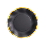 25 Pack | 8inch Matte Black / Gold Wavy Rim Disposable Salad Plates, Dessert Party Plates#whtbkgd