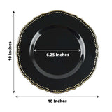 10 Pack | 10inch Black / Gold Scalloped Rim Disposable Dinner Plates