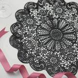 6 Pack Black Vinyl Placemats, Vintage Floral Lace Non-Slip Dining Table Mats 15"