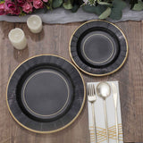 25 Pack | 8inch Black Sunray Gold Rimmed Dessert Appetizer Paper Plates, Disposable Party Plates