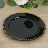 10 Pack 10inch Black Gold Beaded Rim Disposable Dinner Plates, Round Plastic Party Plates