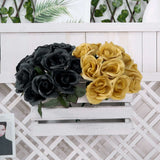 12inches Black Artificial Velvet-Like Fabric Rose Flower Bouquet Bush