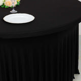 6ft Black Wavy Spandex Fitted Round 1-Piece Tablecloth Table Skirt, Stretchy Table Cover Ruffles