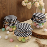 6inch Black/White Gingham Mason Jar Cloth Lid Covers, Checkered Jam Jar Covers with Jute String