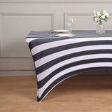 6ft Black / White Spandex Stretch Fitted Rectangular Tablecloth