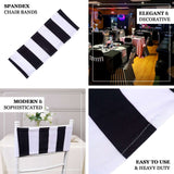 5 Pack | Black/White Stripe Spandex Fit Chair Sashes, Elastic Bands - 5x14Inch