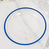 10 Pack Clear Regal Disposable Party Plates With Blue Rim, 10inch Round Plastic Dinner Plates