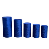 Set of 5 Royal Blue Crushed Velvet Cylinder Pedestal Stand Covers, Premium Pillar Prop Covers